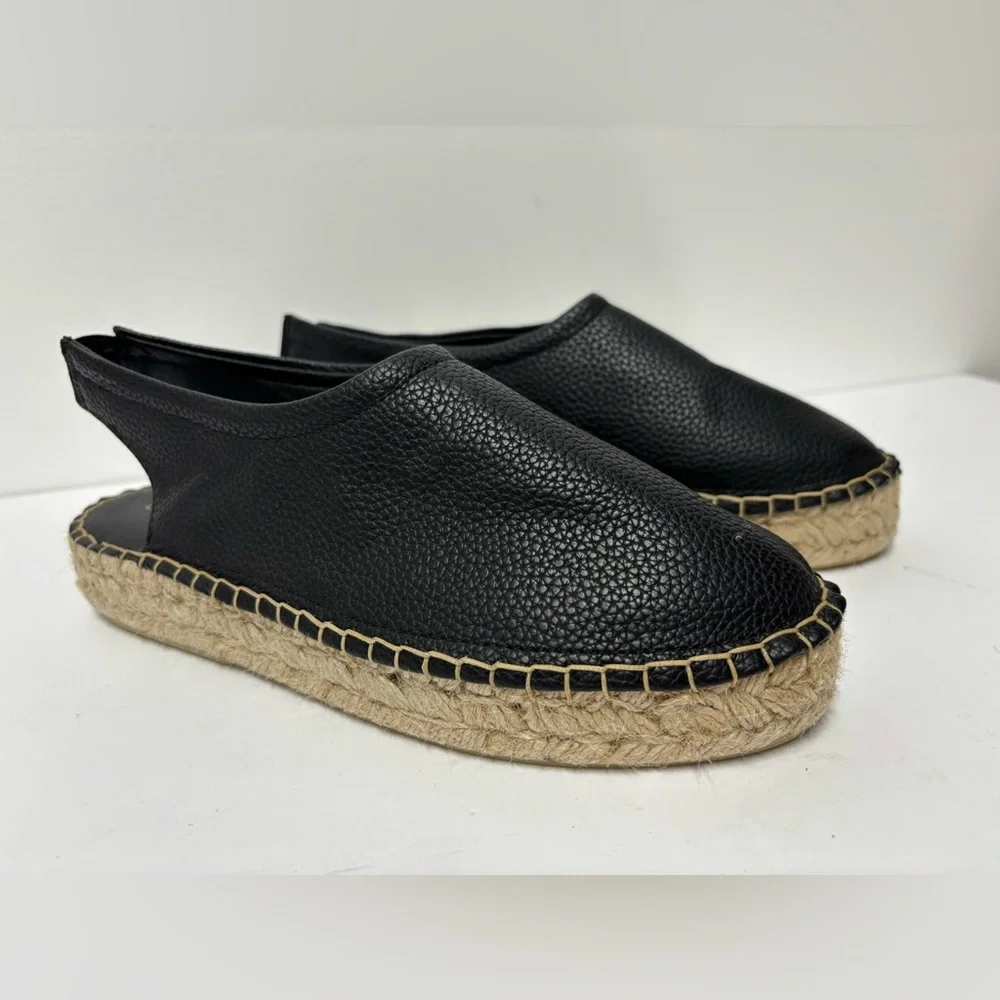 ANTHROPOLOGIE Pilcro SlingbackBlack Leather Tan Espadrille Flats Womens 37 6-6.5